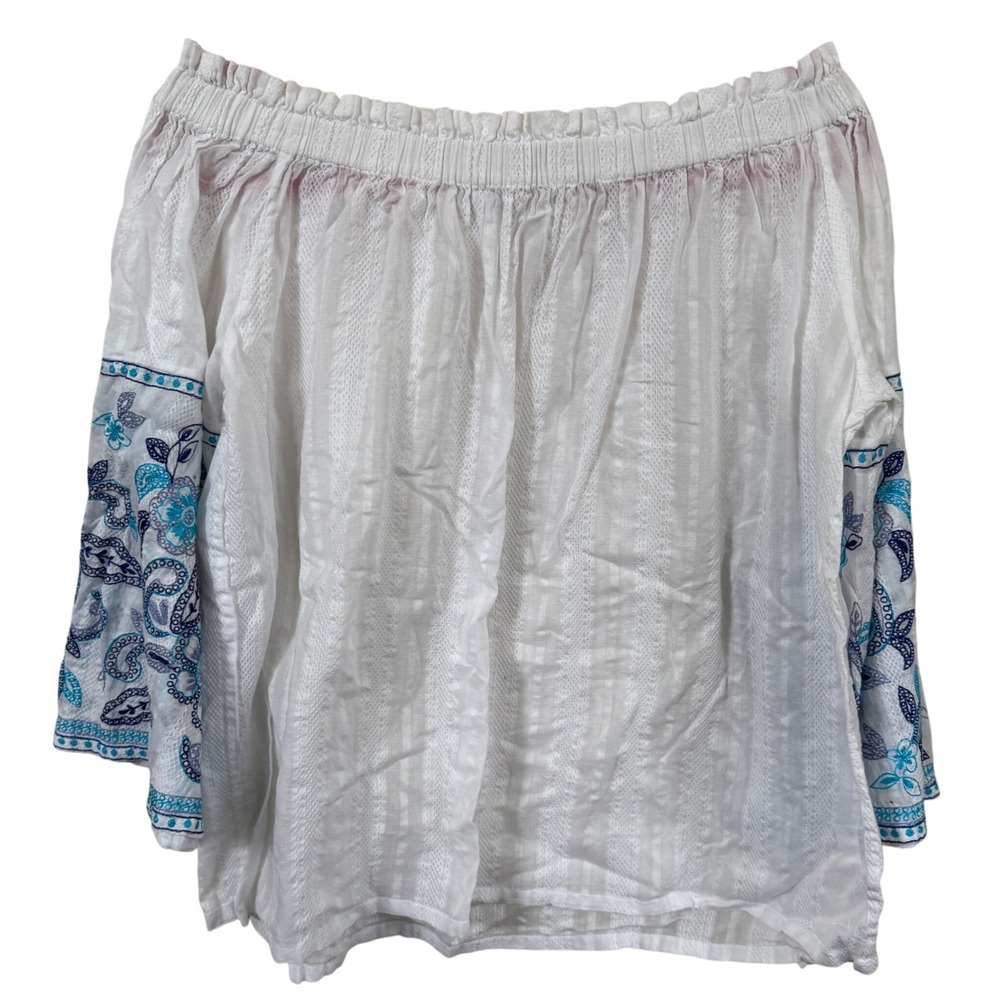 Saks Fifth Avenue Off The Shoulder Embroidered Peasant Shirt Sz S White Cottage